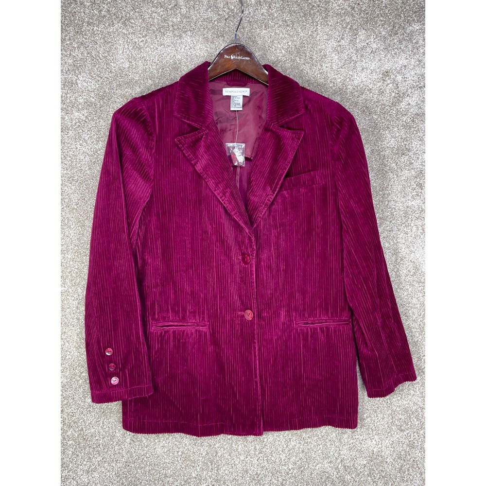 Newport News Corduroy Two Button Blazer Womens 10 Burgandy Academia Office Chic
